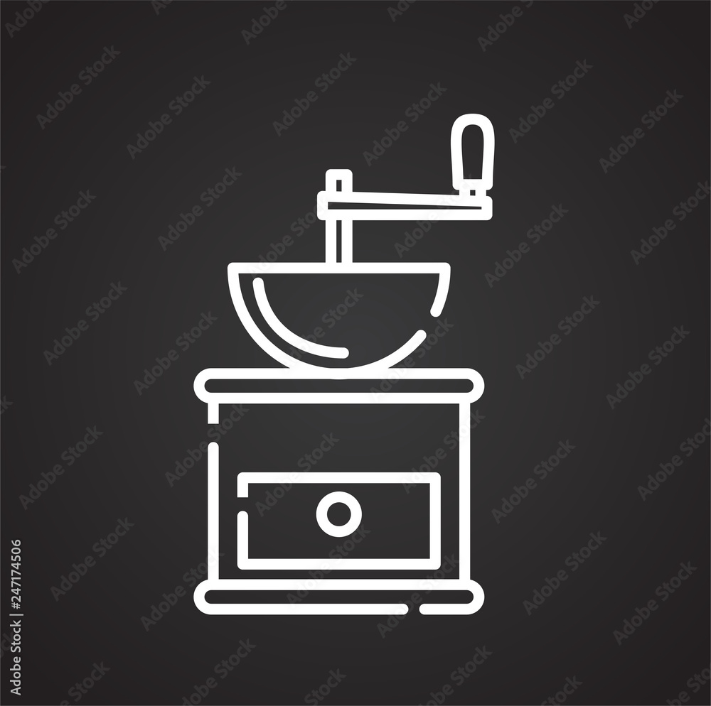 Poster coffee grinder outline icon on black background for graphic and web design, modern simple vector sig