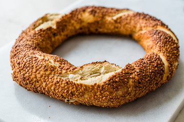 Traditional Turkish Bagel Simit with Sesame Seeds From Istanbul / Turkey.