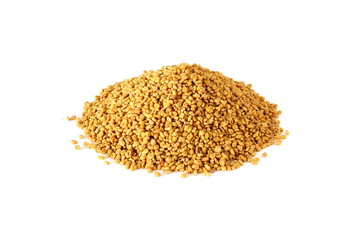 heap of fenugreek seeds or indian spice methi dana whole isolated in white background 