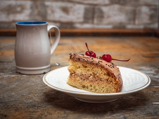 A slice of homemade tea cake, sweet snack.