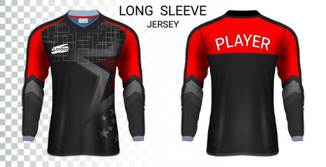 Long sleeve soccer jerseys, T-Shirt sport mockup template, Realistic graphic design for Football Uniform, Goalkeeper, Motocross, Unisex Cycling, etc, Easily to change logo, name, color in your styles.