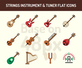 String instrument icon set. Flat icons  base on 48 pixel with pixel perfect