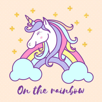 Cute unicorn cartoon character illustration design.