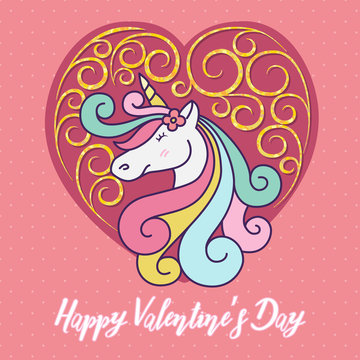 Cute unicorn cartoon character illustration design. Happy Valentines day vector illustration