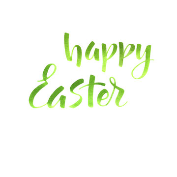 Easter spring lettering with hand drawn letters in watercolor style on white background 