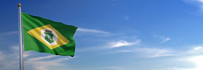 Bandeira do Ceará subir acenando para o vento com o céu ao fundo © Negro Elkha