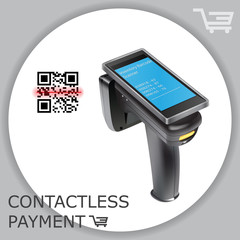 Hand held wireless barcode scanner reader scanning bar code on white background. Laser beam. Vector illustration in 3d © Iulia Ghimisli