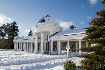 Colonnade of the cold mineral water springs Caroline and Rudolf - center of the famous small west...