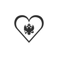 Montenegro flag icon in a heart shape in black outline flat design. Independence day or National day holiday concept.
