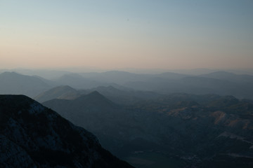Fototapeta na wymiar panoramic view of lovcen national park in montenegro on sunset