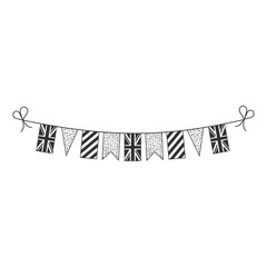 Decorations bunting flags for United Kingdom national day holiday in black outline flat design. Independence day or National day holiday concept.