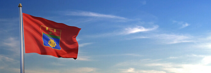Flag of Volgograd rise waving to the wind with sky in the background