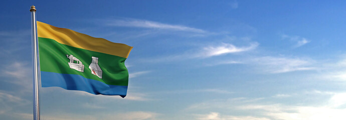 Flag of Yekaterinburg rise waving to the wind with sky in the background