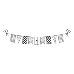 Decorations bunting flags for Andorra national day holiday in black outline flat design. Independence day or National day holiday concept.