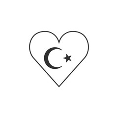 Turkey flag icon in a heart shape in black outline flat design. Independence day or National day holiday concept.