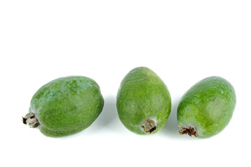 Three feijoa fruits isolated on white background