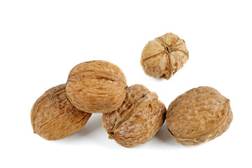 Walnuts isolated on white background.