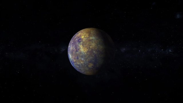 Mercury is the smallest and innermost planet in the Solar System, with stars of the milky way galaxy on background