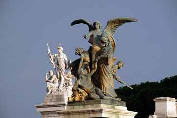 Statues of the Thought and Strength in the monument to Victor Emmanuel II. Venice Square, Rome, Italy 