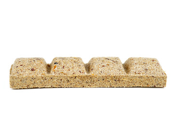 Wooden pressed briquet on a white isolated background.