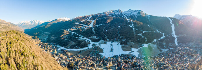 Winter panoramic view of Alps Mountains