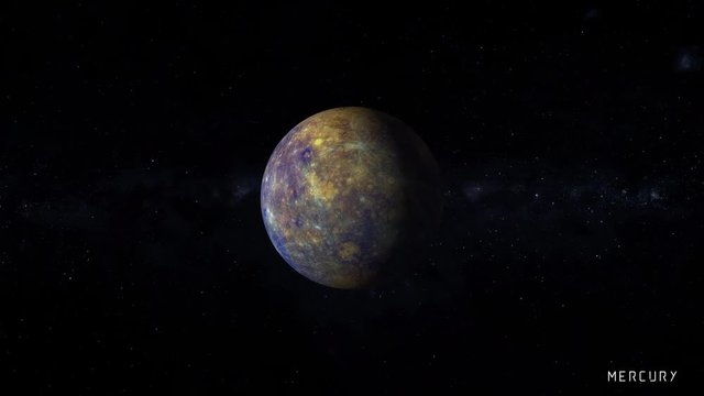 Mercury is the smallest and innermost planet in the Solar System, with stars of the milky way galaxy on background