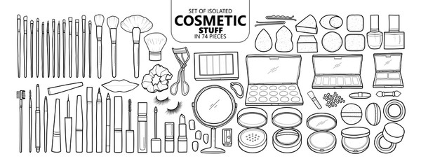 Set of isolated cosmetic stuff in 74 pieces.