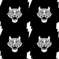 Tigers seamless pattern, Tattoo seamless pattern. Fashionable tigers heads. Vector