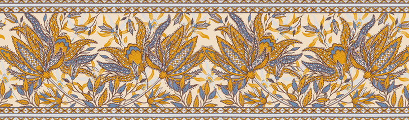 Materiał do szycia Colorful seamless indian pattern. Paisley ethnic Floral background. Stylized flowers, plants. Design for home decor, fabric, carpet, wrapping