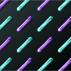 Background with purple and green shiny 3d cylinders or sticks abstract pattern.