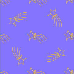 Print with hand drawn yellow outline stars on light purple background.