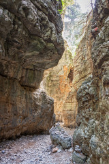 Narrow trail in Imbros gorge, Crete, Greece