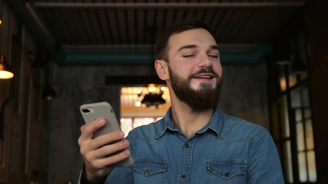 man scans the face with the phone. Face ID