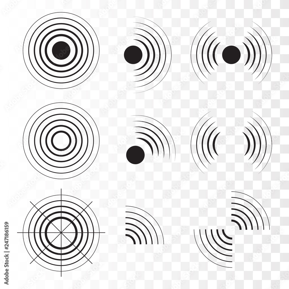 Poster Set of radar icons. Sonar sound waves. Vector 