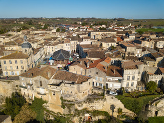 Fototapeta na wymiar Aerial view, Bourg sur Gironde, site in Gironde, Aquitaine