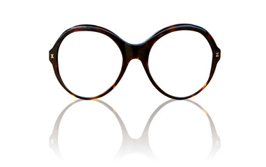 Nerd glasses on isolated white background, perfect reflection