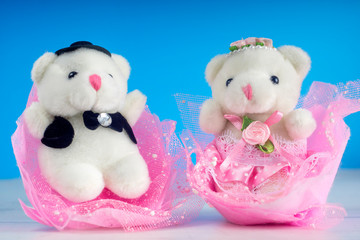 White teddy bear couple in love