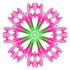 Indian Floral Mandala Pattern.Vector Henna Tattoo Style. Can Be Used For Textile, Greeting Card, Coloring Book, Phone Case Print. Gradient pink, green color