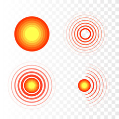 Pain symbols. Red circles of pain. Vector 