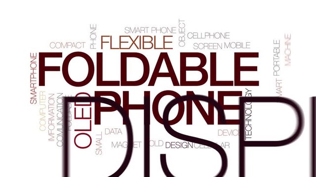 Foldable phone animated word cloud. Kinetic typography.