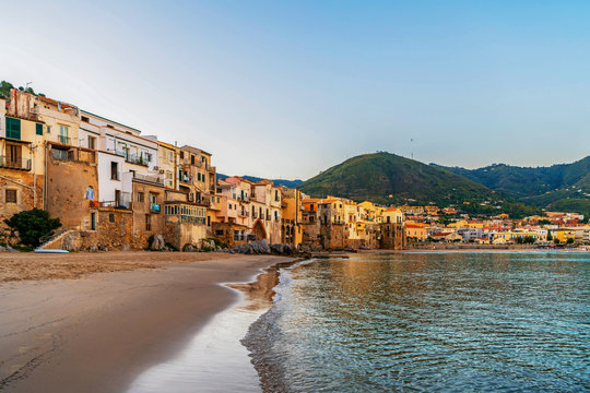 Cityscape of coastal sicilian town Cefalu in Sicily, Italy