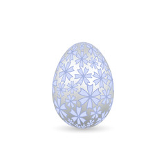 Easter egg 3D icon. Silver color egg, isolated white background. Pastel flower design, realistic decoration Happy Easter celebration. Holiday element. Shiny pattern. Spring symbol. Vector illustration