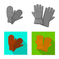 Vector illustration of glove and winter symbol. Set of glove and equipment stock vector illustration.