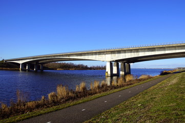 Dutch highway A27 bridge ('' Stichtse Brug '') connecting Dutch provinces Noord-Holland and Flevoland.
