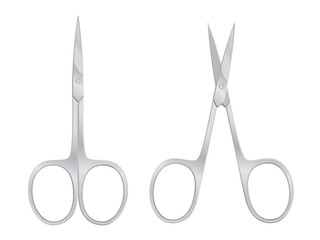 Open and closed nail scissors isolated on white background. Cosmetic equipment for manicure and pedicure. Vector Illustration