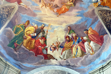 The evangelists and prophets detail of frescoes Apotheosis of St James by Silverio Capparoni on the...