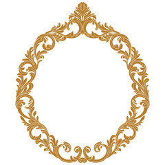 Golden vintage oval graphical frame in antique style. Vector.