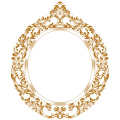 Golden vintage oval graphical frame in antique style. Vector.