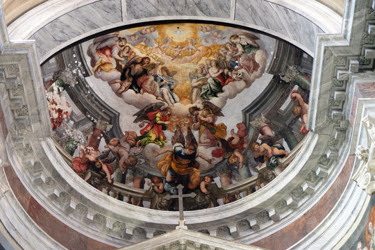 The frescoes on the apse, Church San Giacomo in Augusta in Rome, Italy 