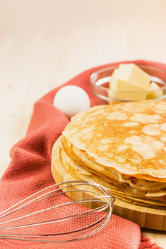 Fresh homemade crepes with ingredients